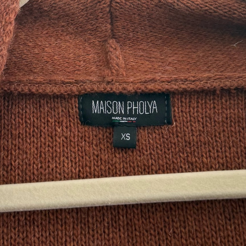 Anthropologie Maison Pholya Italian Alpaca Wool Blend Cardigan XS Luxury Orange - Picture 4 of 6